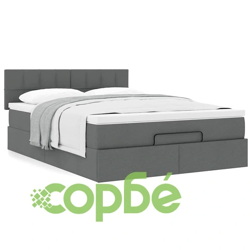 Османско легло с матрак 140x190 cm - Тъмно сиво, Полиестерна тъкан ➤ топ цена ➤ sorbe.bg