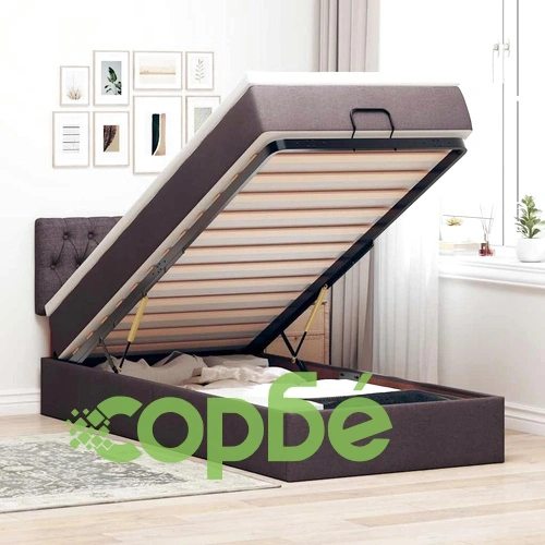 Легло тип Османска с матрак, 90x190 см, тъмнокафяв плат и място за съхранение ➤ топ цена ➤ sorbe.bg