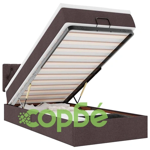 Легло тип Османска с матрак, 90x190 см, тъмнокафяв плат и място за съхранение ➤ топ цена ➤ sorbe.bg