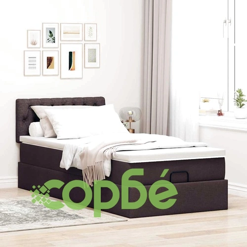 Легло тип Османска с матрак, 90x190 см, тъмнокафяв плат и място за съхранение ➤ топ цена ➤ sorbe.bg