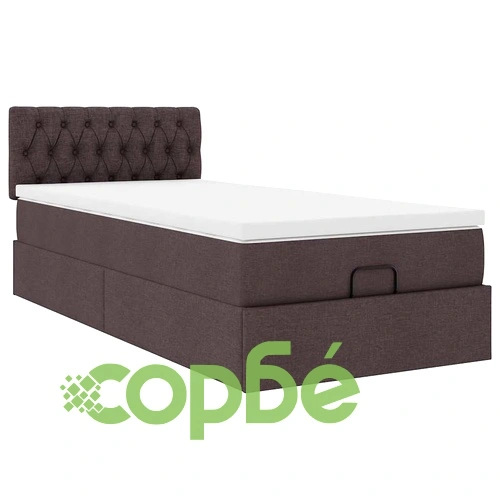 Легло тип Османска с матрак, 90x190 см, тъмнокафяв плат и място за съхранение ➤ топ цена ➤ sorbe.bg