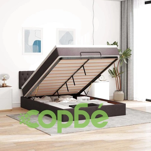 Османско легло с матрак и място за съхранение, тъмнокафяво, 140x200 см, полиестер ➤ топ цена ➤ sorbe.bg