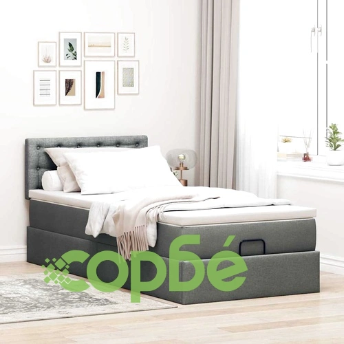 Единично легло тип Османска с матрак, тъмносиво, 90x190 см, полиестерен плат ➤ топ цена ➤ sorbe.bg