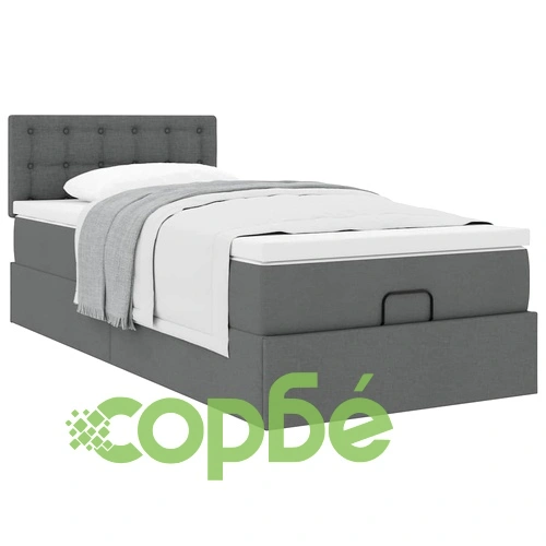 Единично легло тип Османска с матрак, тъмносиво, 90x190 см, полиестерен плат ➤ топ цена ➤ sorbe.bg