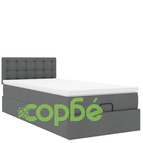 Единично легло тип Османска с матрак, тъмносиво, 90x190 см, полиестерен плат ➤ топ цена ➤ sorbe.bg