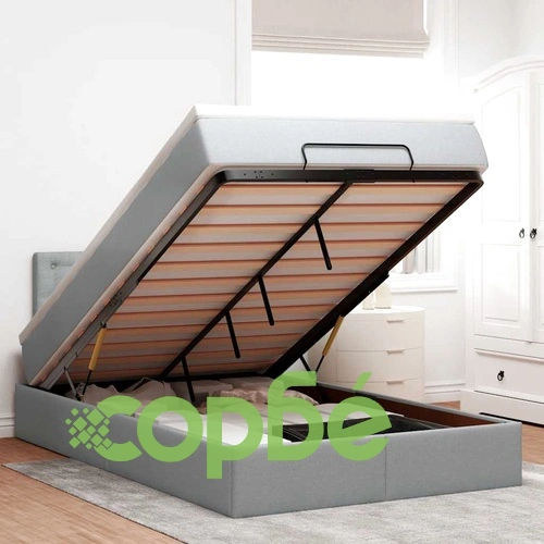 Османско легло с матрак и място за съхранение, 120x200 см, светлосив плат ➤ топ цена ➤ sorbe.bg