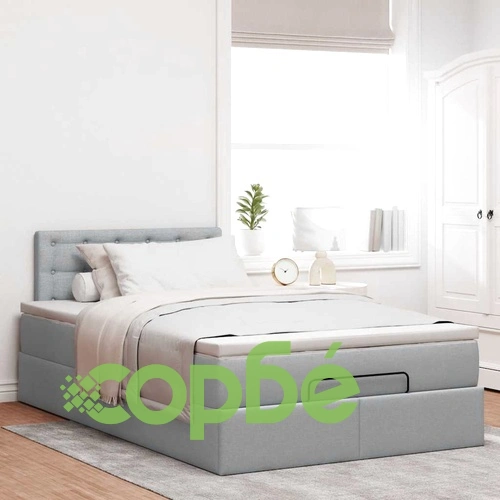 Османско легло с матрак и място за съхранение, 120x200 см, светлосив плат ➤ топ цена ➤ sorbe.bg