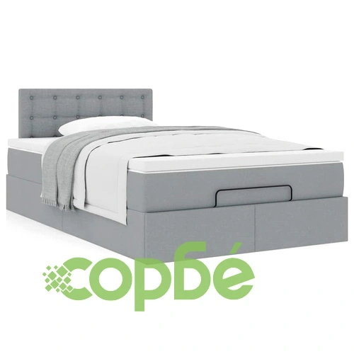 Османско легло с матрак и място за съхранение, 120x200 см, светлосив плат ➤ топ цена ➤ sorbe.bg