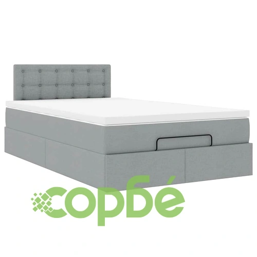 Османско легло с матрак и място за съхранение, 120x200 см, светлосив плат ➤ топ цена ➤ sorbe.bg