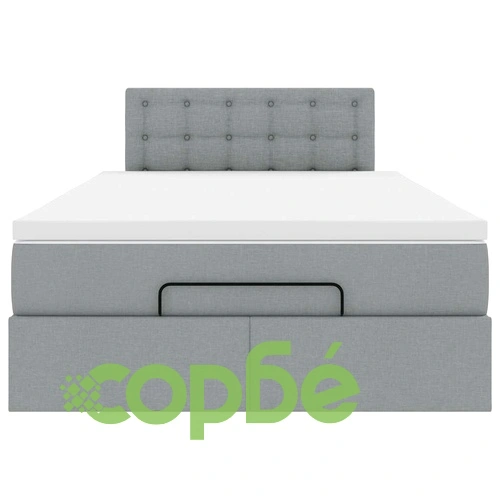 Османско легло с матрак и място за съхранение, 120x200 см, светлосив плат ➤ топ цена ➤ sorbe.bg