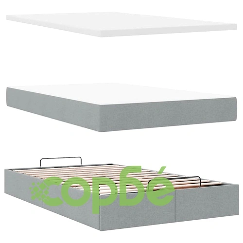 Османско легло с матрак и място за съхранение, 120x200 см, светлосив плат ➤ топ цена ➤ sorbe.bg