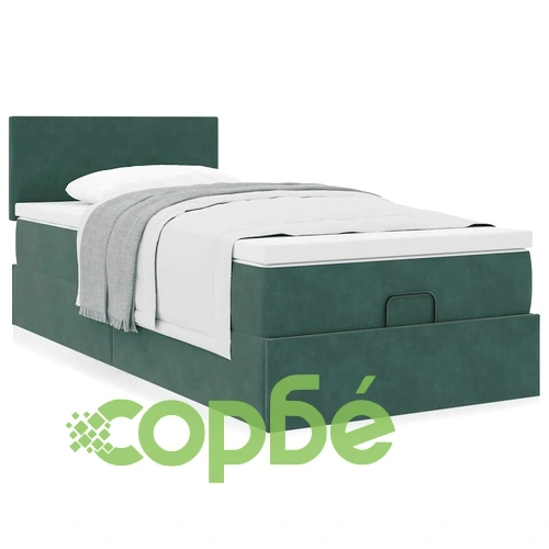 Османска легло с матрак, тъмнозелено кадифе, 80x200 см ➤ топ цена ➤ sorbe.bg