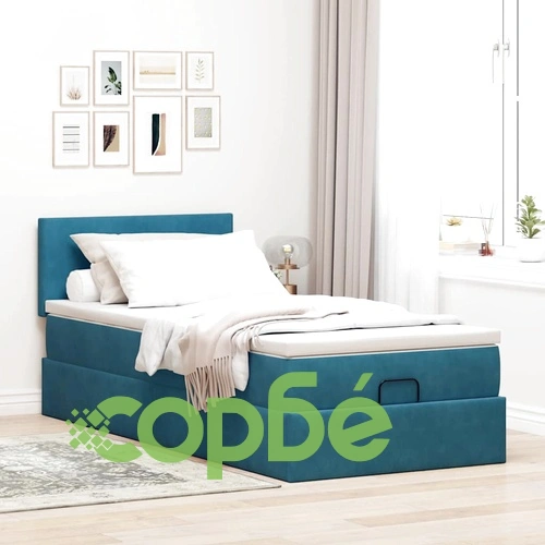 Османско легло с матрак, тъмносиньо, 80x200 см, кадифе ➤ топ цена ➤ sorbe.bg