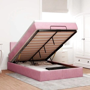Османска легло с матрак, розово кадифе, 120x200 см, със система за съхранение