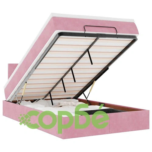 Османска легло с матрак, розово кадифе, 120x200 см, със система за съхранение ➤ топ цена ➤ sorbe.bg