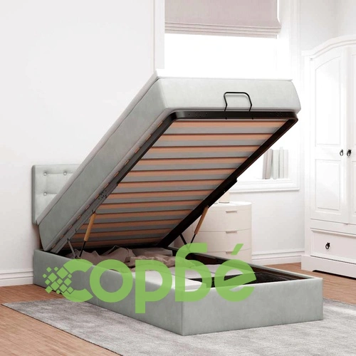 Легло тип Османка с матрак, 90x190 см, кадифе, светлосиво ➤ топ цена ➤ sorbe.bg