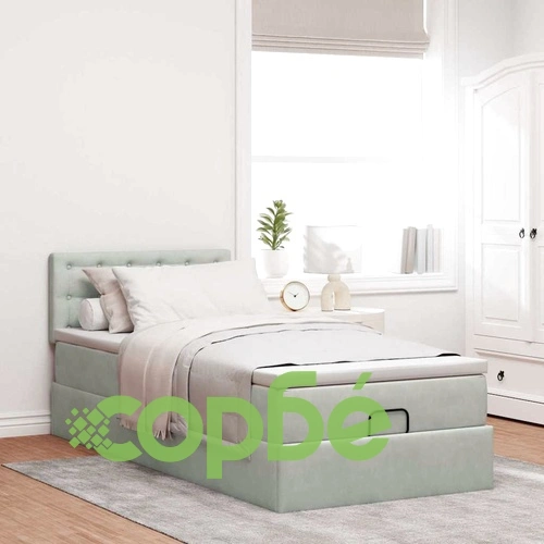 Легло тип Османка с матрак, 90x190 см, кадифе, светлосиво ➤ топ цена ➤ sorbe.bg