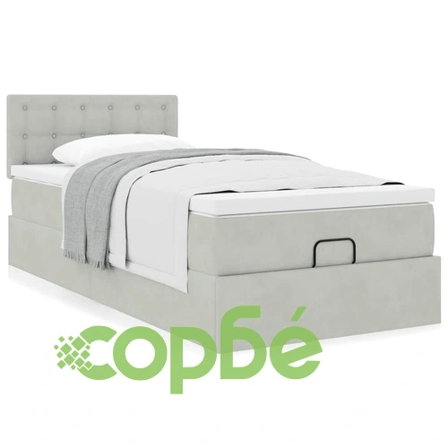 Легло тип Османка с матрак, 90x190 см, кадифе, светлосиво ➤ топ цена ➤ sorbe.bg