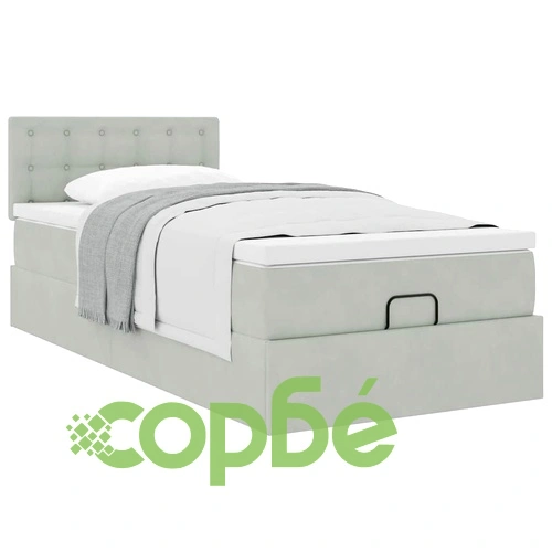 Легло тип Османка с матрак, 90x190 см, кадифе, светлосиво ➤ топ цена ➤ sorbe.bg