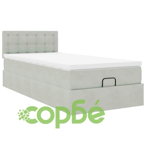 Легло тип Османка с матрак, 90x190 см, кадифе, светлосиво ➤ топ цена ➤ sorbe.bg