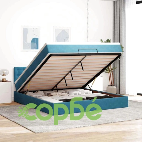 Османска спалня с матрак и топер, 160x200 см, тъмносиньо кадифе ➤ топ цена ➤ sorbe.bg