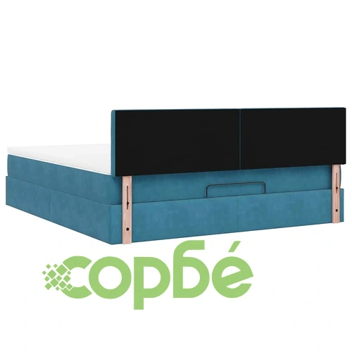 Османска спалня с матрак и топер, 160x200 см, тъмносиньо кадифе ➤ топ цена ➤ sorbe.bg