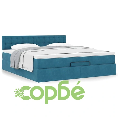 Османска спалня с матрак и топер, 160x200 см, тъмносиньо кадифе ➤ топ цена ➤ sorbe.bg