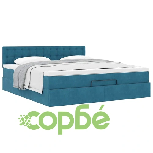 Османска спалня с матрак и топер, 160x200 см, тъмносиньо кадифе ➤ топ цена ➤ sorbe.bg