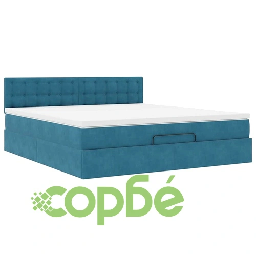 Османска спалня с матрак и топер, 160x200 см, тъмносиньо кадифе ➤ топ цена ➤ sorbe.bg