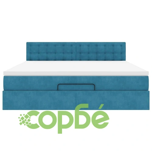 Османска спалня с матрак и топер, 160x200 см, тъмносиньо кадифе ➤ топ цена ➤ sorbe.bg