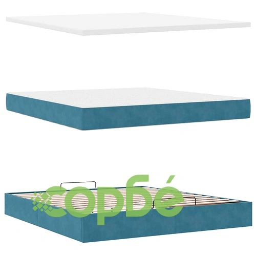 Османска спалня с матрак и топер, 160x200 см, тъмносиньо кадифе ➤ топ цена ➤ sorbe.bg