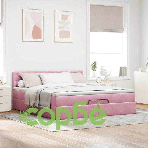 Луксозно Османско Легло с Матрак от Розово Кадифе 160x200 см ➤ топ цена ➤ sorbe.bg