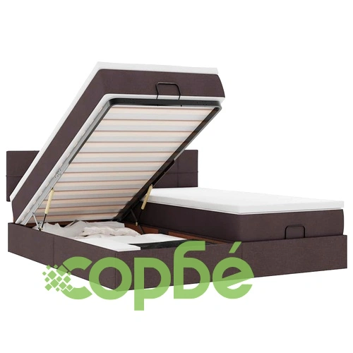 Османско легло с матраци, тъмнокафяво, 180x200 см, плат ➤ топ цена ➤ sorbe.bg
