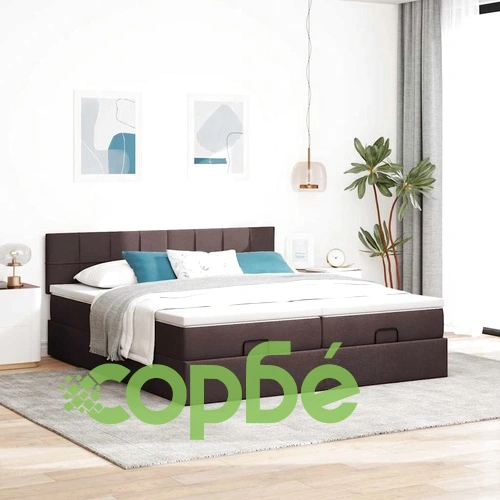 Османско легло с матраци, тъмнокафяво, 180x200 см, плат ➤ топ цена ➤ sorbe.bg