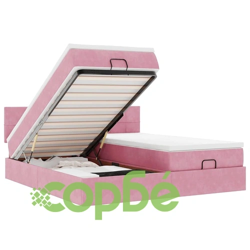 Османско легло с матраци, 200x200 см, розово кадифе, с място за съхранение ➤ топ цена ➤ sorbe.bg