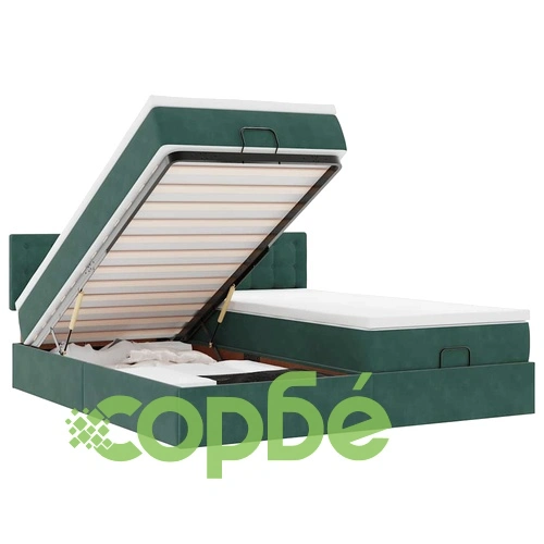 Луксозно Османско Легло с Матраци, Тъмнозелено Кадифе, 160x200 см ➤ топ цена ➤ sorbe.bg