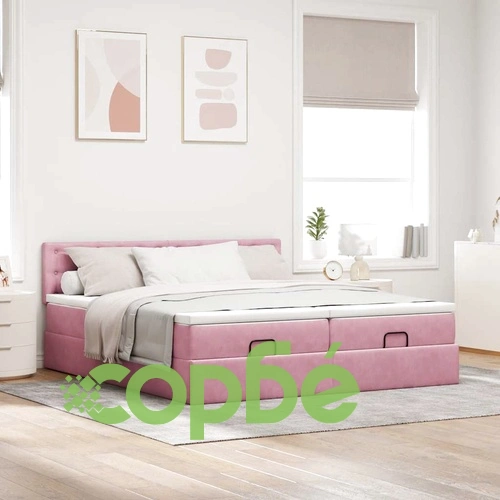 Османска спалня с матраци, 200x200 см, розово кадифе ➤ топ цена ➤ sorbe.bg