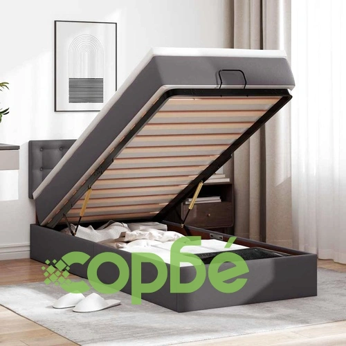 Османско легло с матрак и LED осветление, 80x200 см, сива изкуствена кожа ➤ топ цена ➤ sorbe.bg