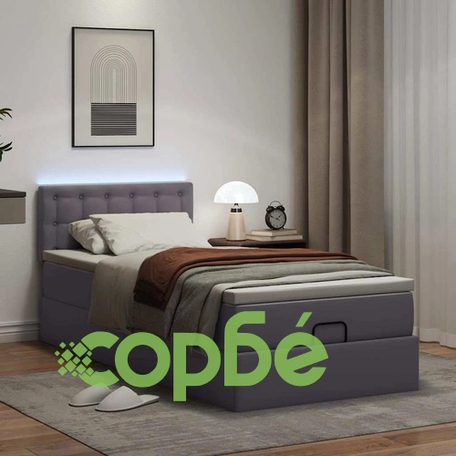 Османско легло с матрак и LED осветление, 80x200 см, сива изкуствена кожа ➤ топ цена ➤ sorbe.bg