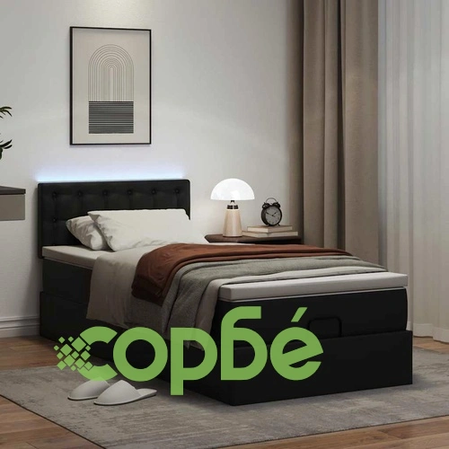 Легло тип Османска с матраци, LED осветление, 90x190 см, черна изкуствена кожа ➤ топ цена ➤ sorbe.bg