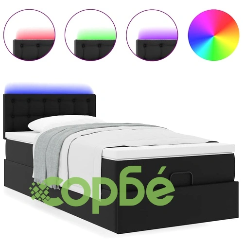 Легло тип Османска с матраци, LED осветление, 90x190 см, черна изкуствена кожа ➤ топ цена ➤ sorbe.bg