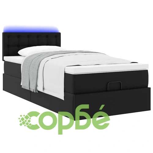 Легло тип Османска с матраци, LED осветление, 90x190 см, черна изкуствена кожа ➤ топ цена ➤ sorbe.bg