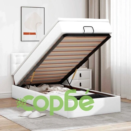 Легло тип Османка с матрак и LED осветление 90x200 см от бяла еко кожа ➤ топ цена ➤ sorbe.bg