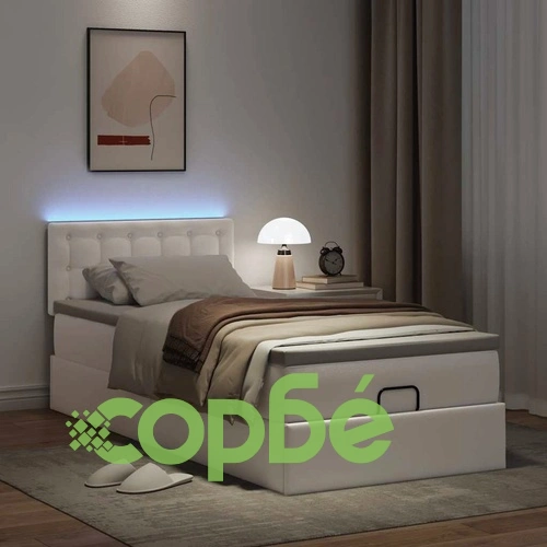 Легло тип Османка с матрак и LED осветление 90x200 см от бяла еко кожа ➤ топ цена ➤ sorbe.bg