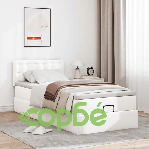 Легло тип Османка с матрак и LED осветление 90x200 см от бяла еко кожа ➤ топ цена ➤ sorbe.bg