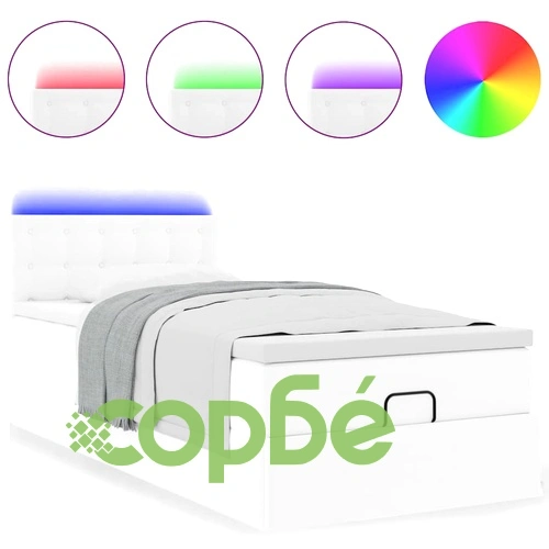 Легло тип Османка с матрак и LED осветление 90x200 см от бяла еко кожа ➤ топ цена ➤ sorbe.bg