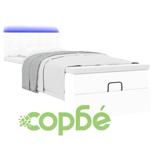 Легло тип Османка с матрак и LED осветление 90x200 см от бяла еко кожа ➤ топ цена ➤ sorbe.bg