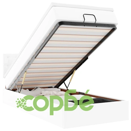 Легло тип османка с матраци и LED осветление, 100x200 см, бяла изкуствена кожа ➤ топ цена ➤ sorbe.bg