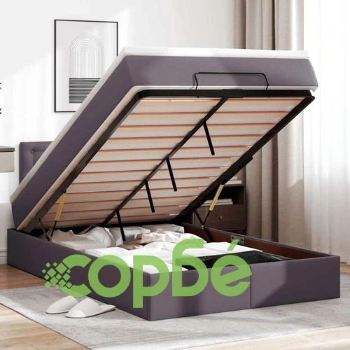 Османско легло с матраци и LED осветление, 120x200 см, сива изкуствена кожа ➤ топ цена ➤ sorbe.bg