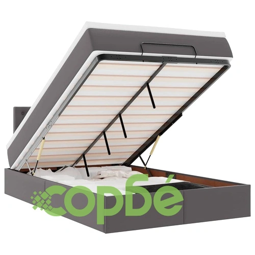 Османско легло с матраци и LED осветление, 120x200 см, сива изкуствена кожа ➤ топ цена ➤ sorbe.bg